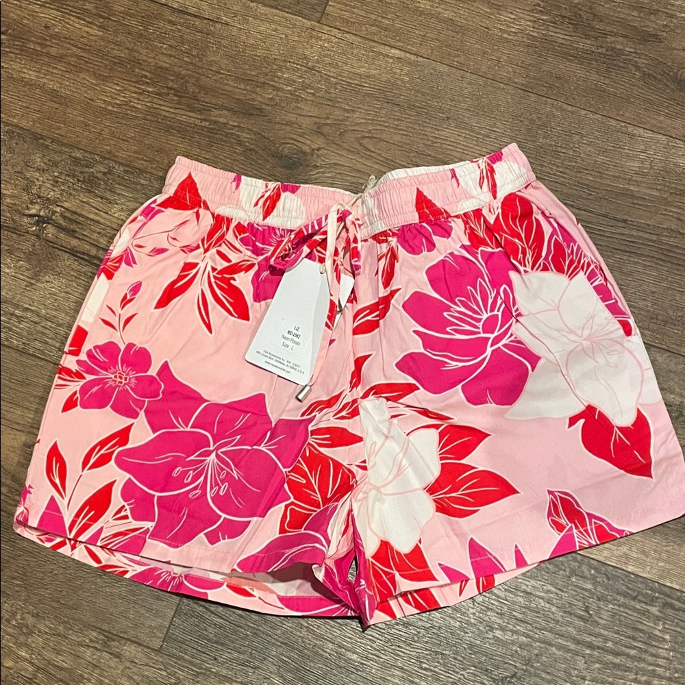 Women’s Pink Floral Drawstring Athletic Shorts